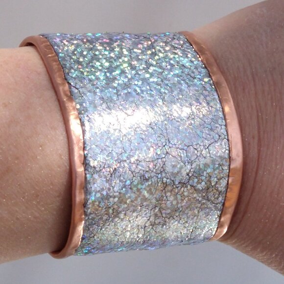 Genuine Leather Holographic Copper Cuff Bracelet Real Hologram (not Glitter) - Picture 10 of 16